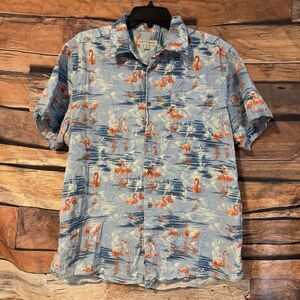 Flamingo Hawaiian Shirt XL Men’s Blue Short Sleeve Button Up Tricots St Raphael